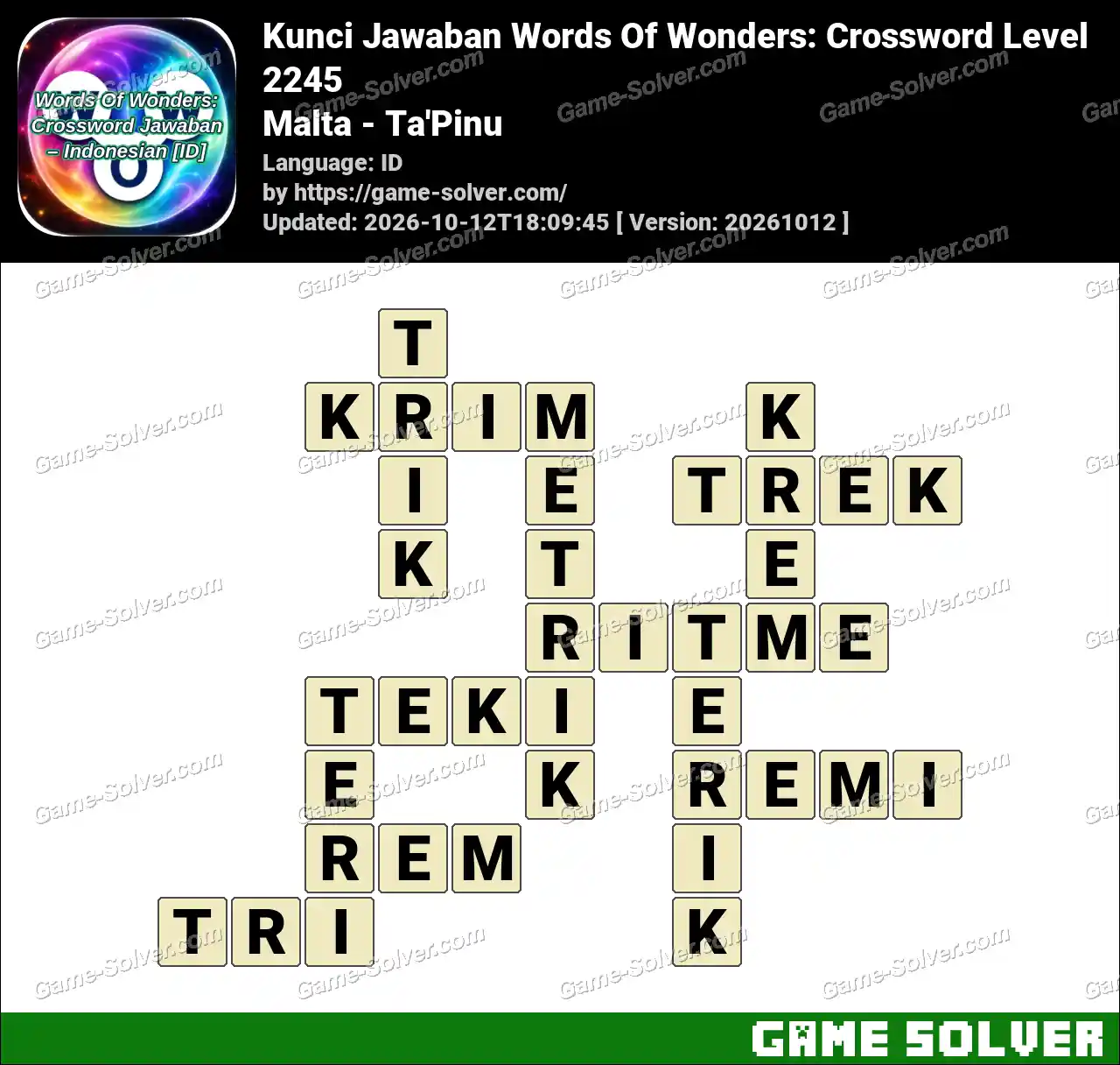 Kunci Jawaban Words Of Wonders: Crossword Level 2245 – Malta – Ta’Pinu